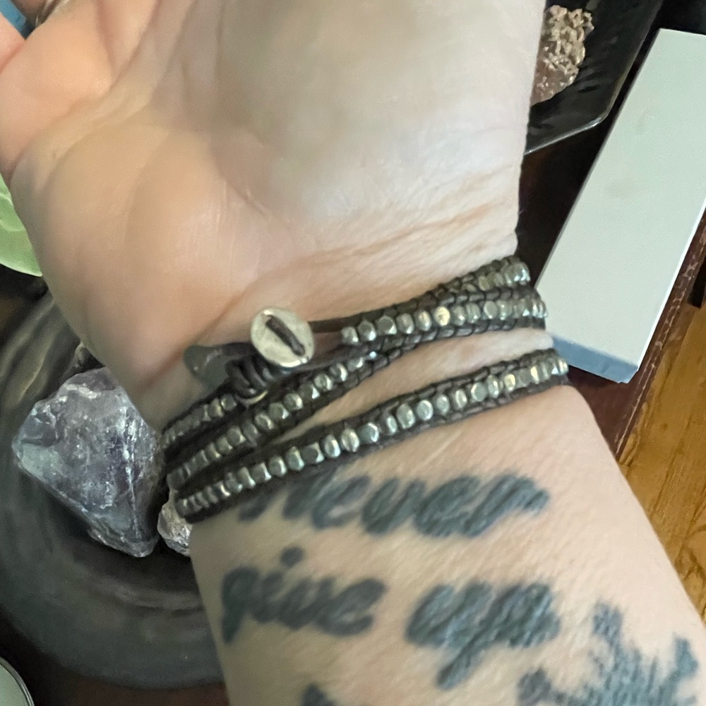 American Eagle Outfitters brown cord & silver bead bracelet